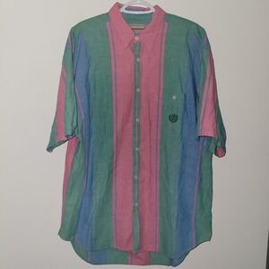 Vintage Checkpoint Short Sleeve Button Up Men's Size Large Striped Pastel